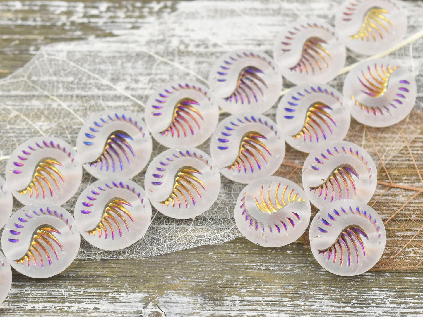 Czech Glass Beads - Fossil Beads - Focal Beads - Large Coin Beads - Matte Beads - 19mm - 2pcs (1354)