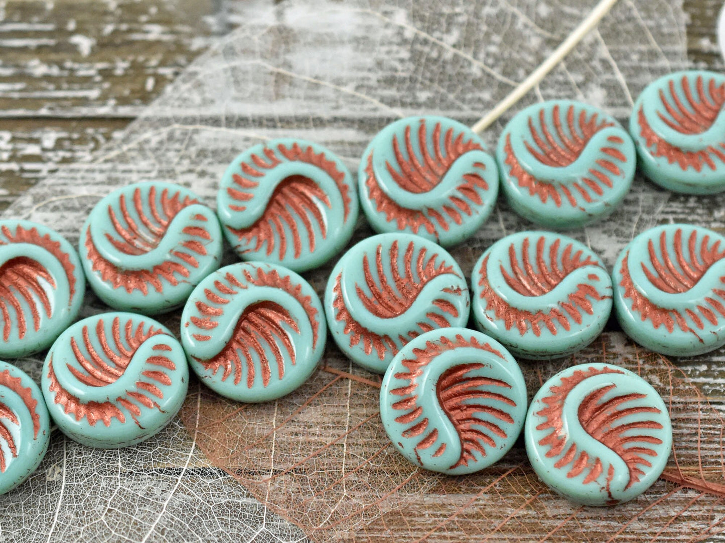 New Czech Beads - Czech Glass Beads - Fossil Beads - Focal Beads - Large Coin Beads - Picasso Beads - 19mm - 2pcs (1643)