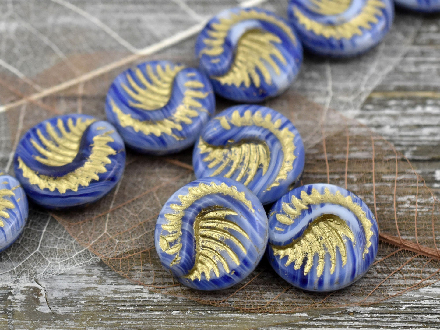 New Czech Beads - Czech Glass Beads - Fossil Beads - Focal Beads - Large Coin Beads - Picasso Beads - 19mm - 2pcs (3202)