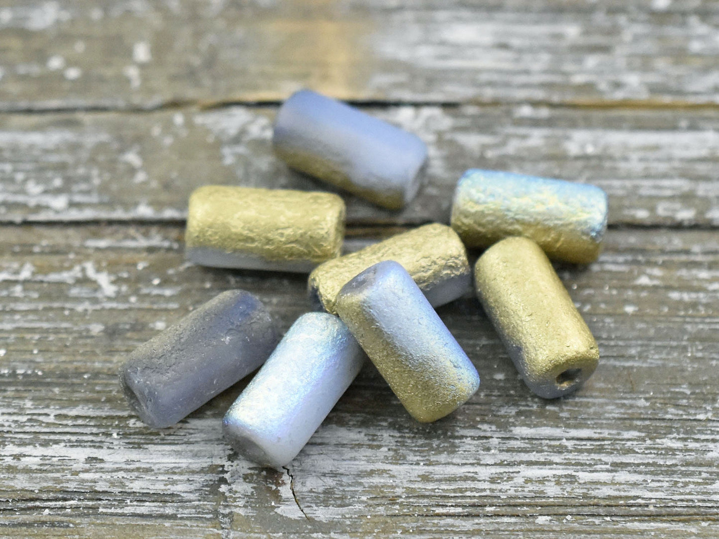 Tube Beads - Czech Glass Beads - Cylinder Beads - Large Hole Beads - Picasso Beads - 14x7mm - 10pcs (B182)