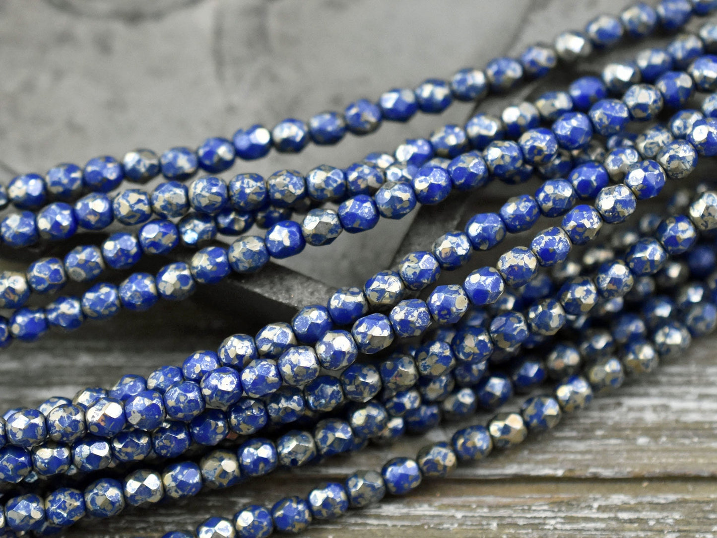 Czech Glass Beads - Picasso Beads - 4mm Beads - Fire Polished Beads - Blue Fire Polish - Blue Beads - Round Beads - 50pcs - 4mm - (1357)