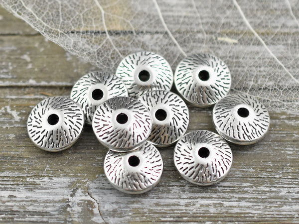 *25* 12x4mm Antique Silver Etched Rondelle Beads