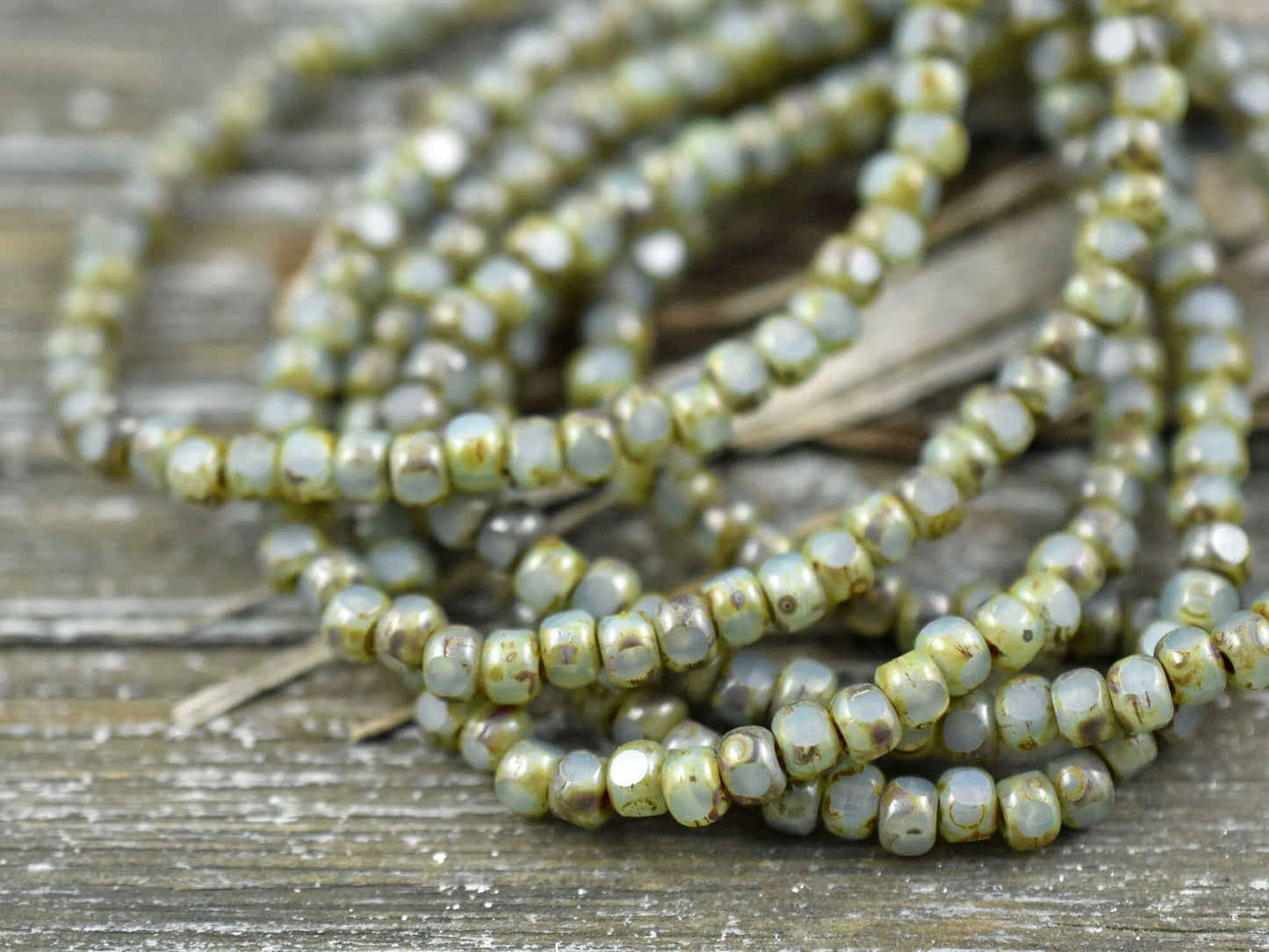 Trica Beads - Seed Beads - Czech Glass Beads - 4x3 - Picasso Beads - Green Turquoise - Size 6 Beads - 50pcs - (5012)