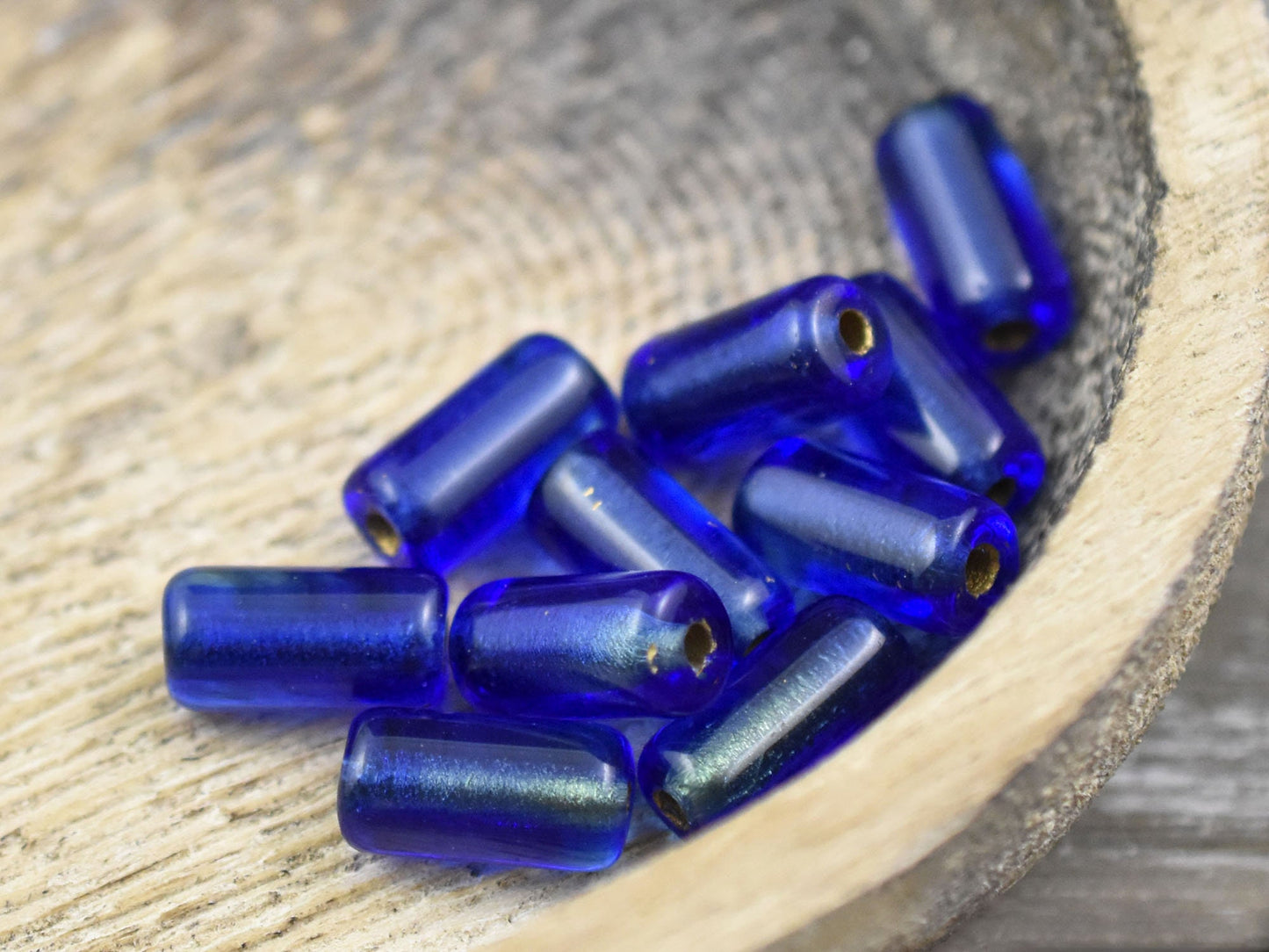 Large Hole Beads - Czech Glass Beads - Tube Beads - Cylinder Beads - Picasso Beads - 14x7mm - 10pcs (4806)