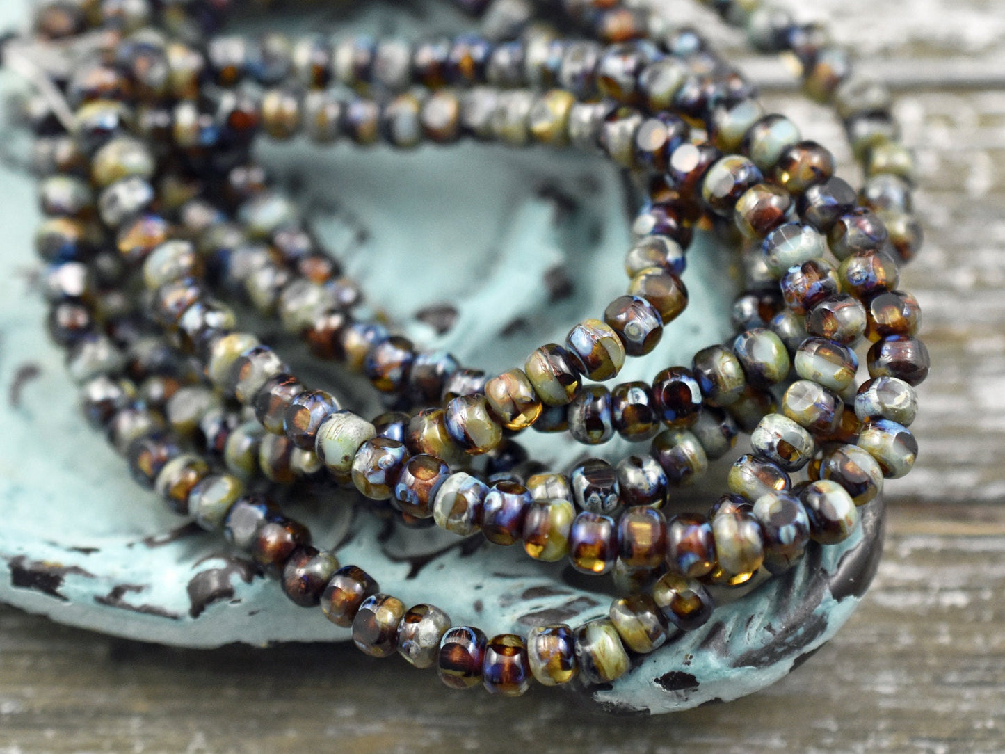 Czech Glass Beads - Picasso Beads - Trica Beads - Seed Beads - Turquoise Topaz - Size 6 Beads - 4x3mm - 50pcs - (5703)