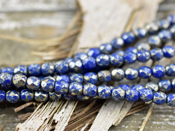 Czech Glass Beads - Picasso Beads - 4mm Beads - Fire Polished Beads - Blue Fire Polish - Blue Beads - Round Beads - 50pcs - 4mm - (1357)