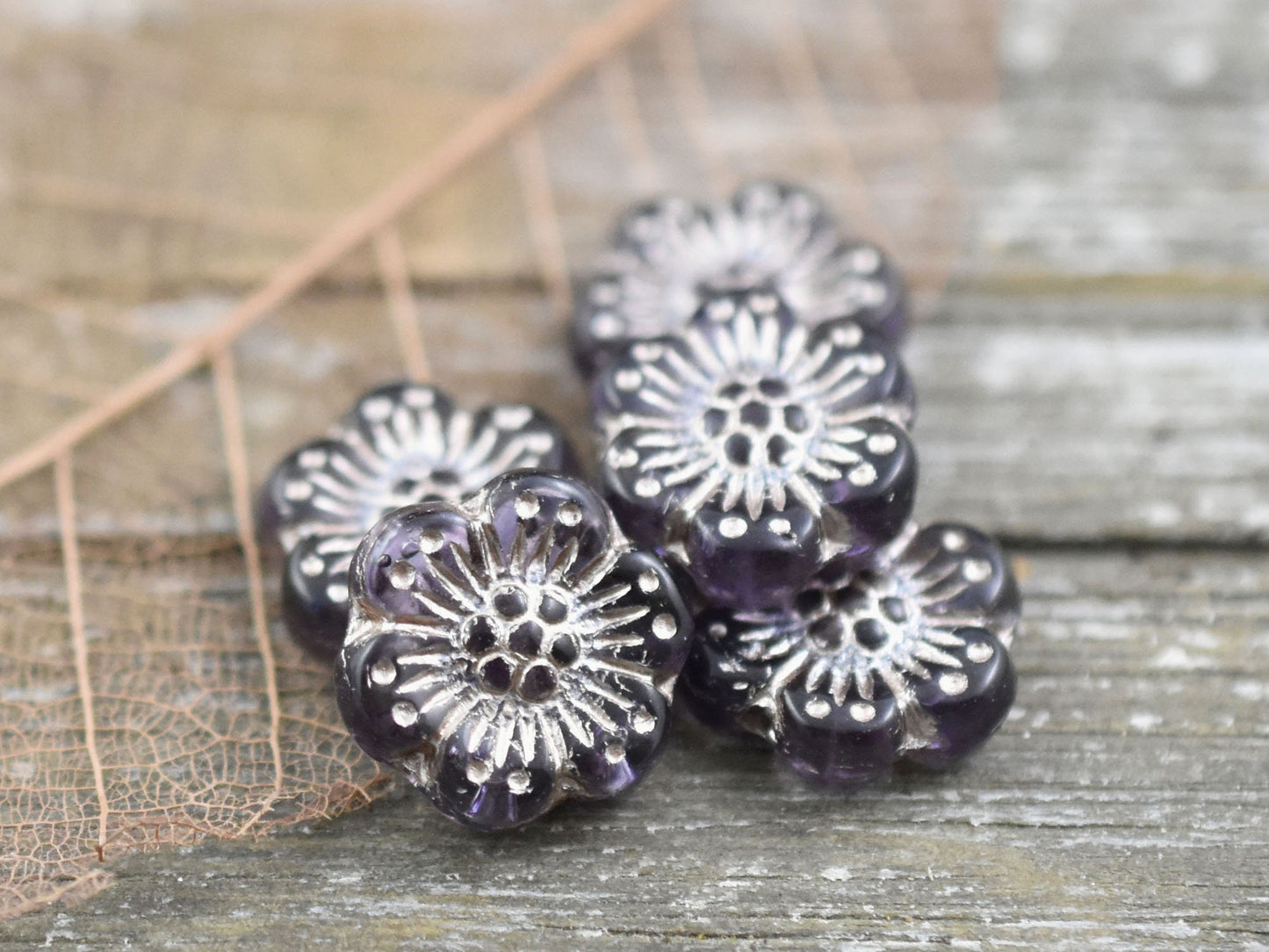 Flower Beads - Czech Glass Beads - Czech Glass Flowers - Picasso Beads - Wildflower Beads - 14mm Flower - 6pcs - (B291)