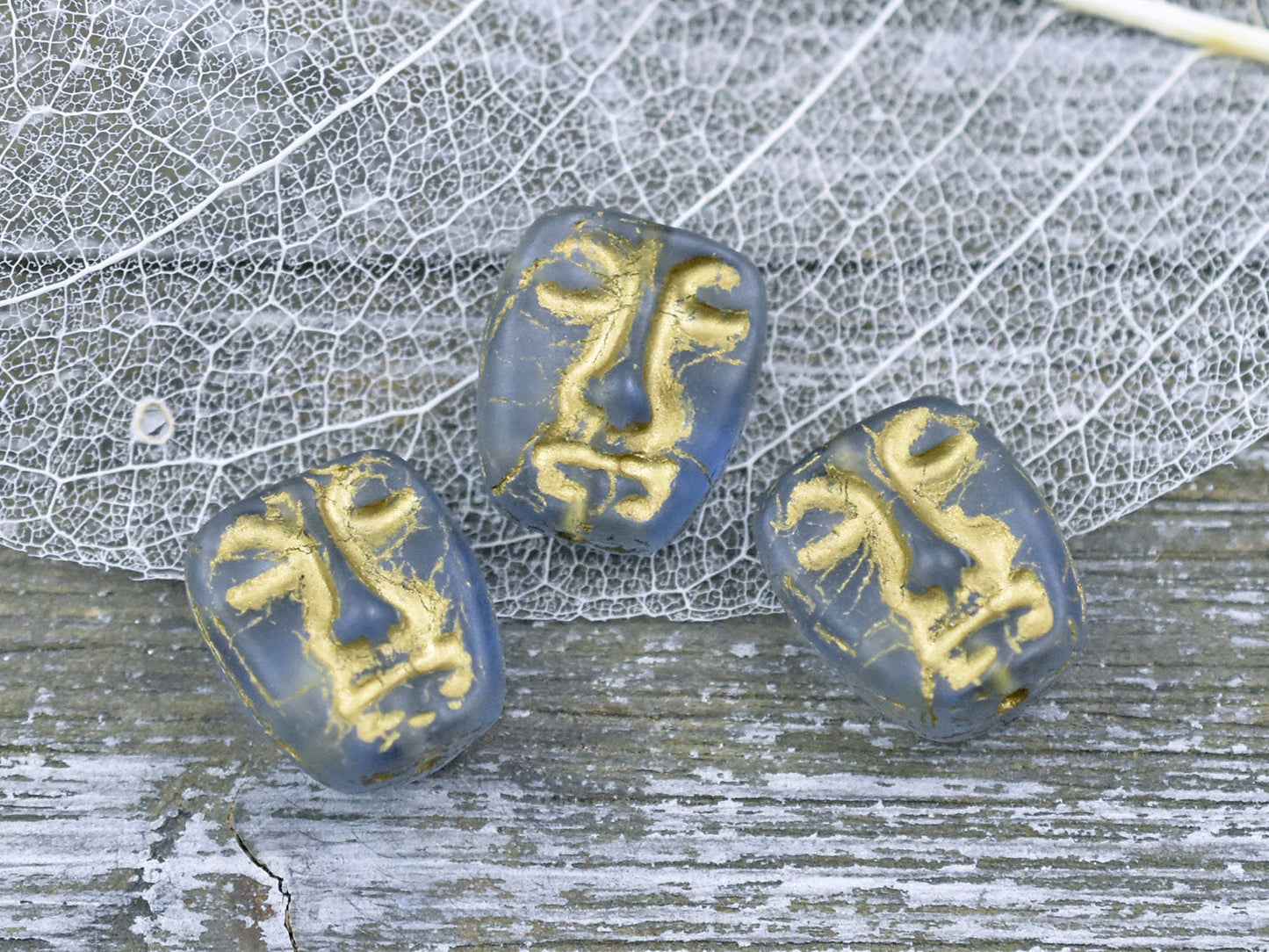 Czech Glass Beads - Moai Beads - Tribal Mask Beads - Picasso Beads - Patina Beads - 6pcs - 13x11mm - (1932)