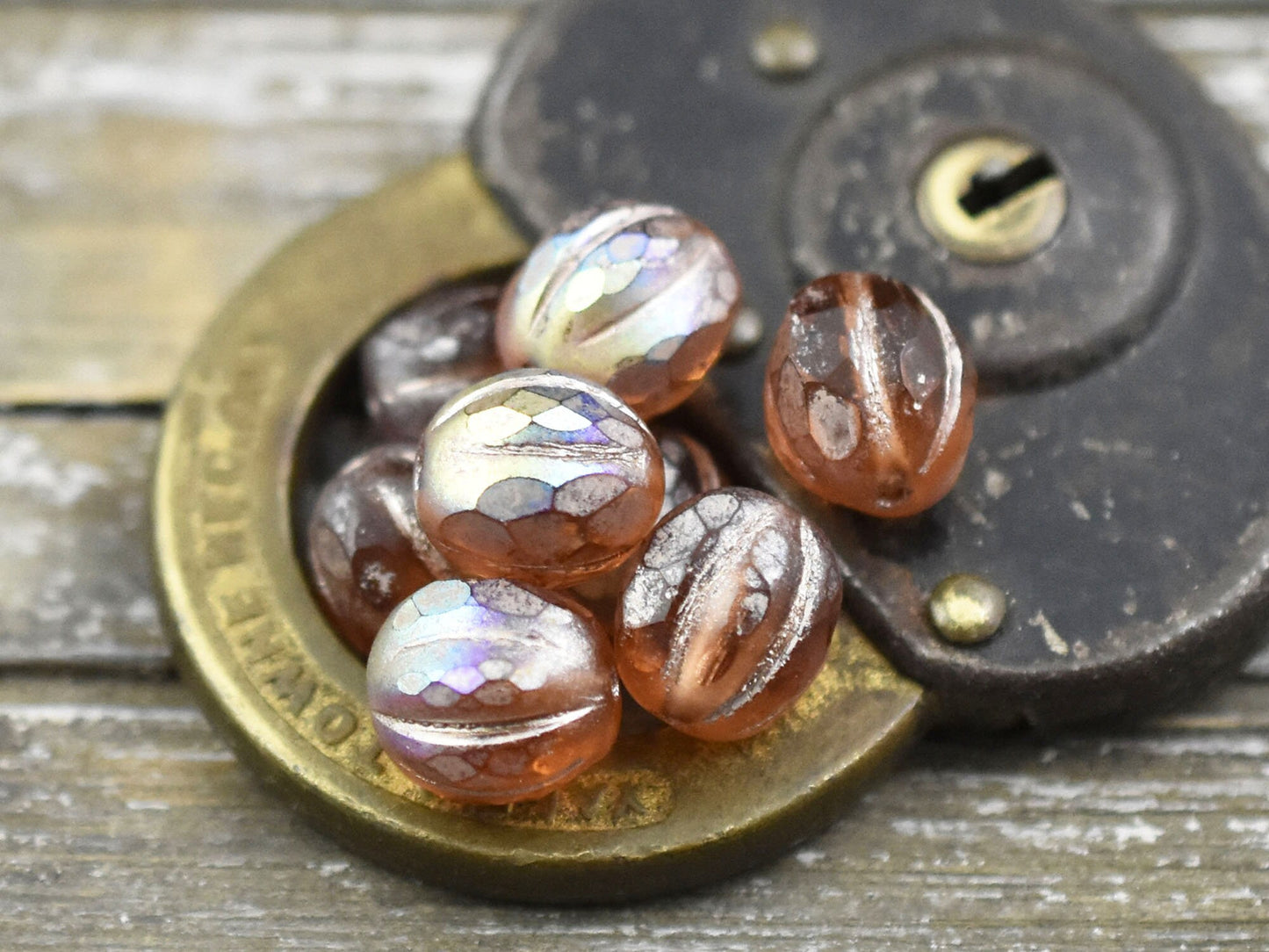 Faceted Melon - Melon Beads - Czech Glass Beads - Picasso Beads - Round Beads - 10mm - 10pcs (3656)