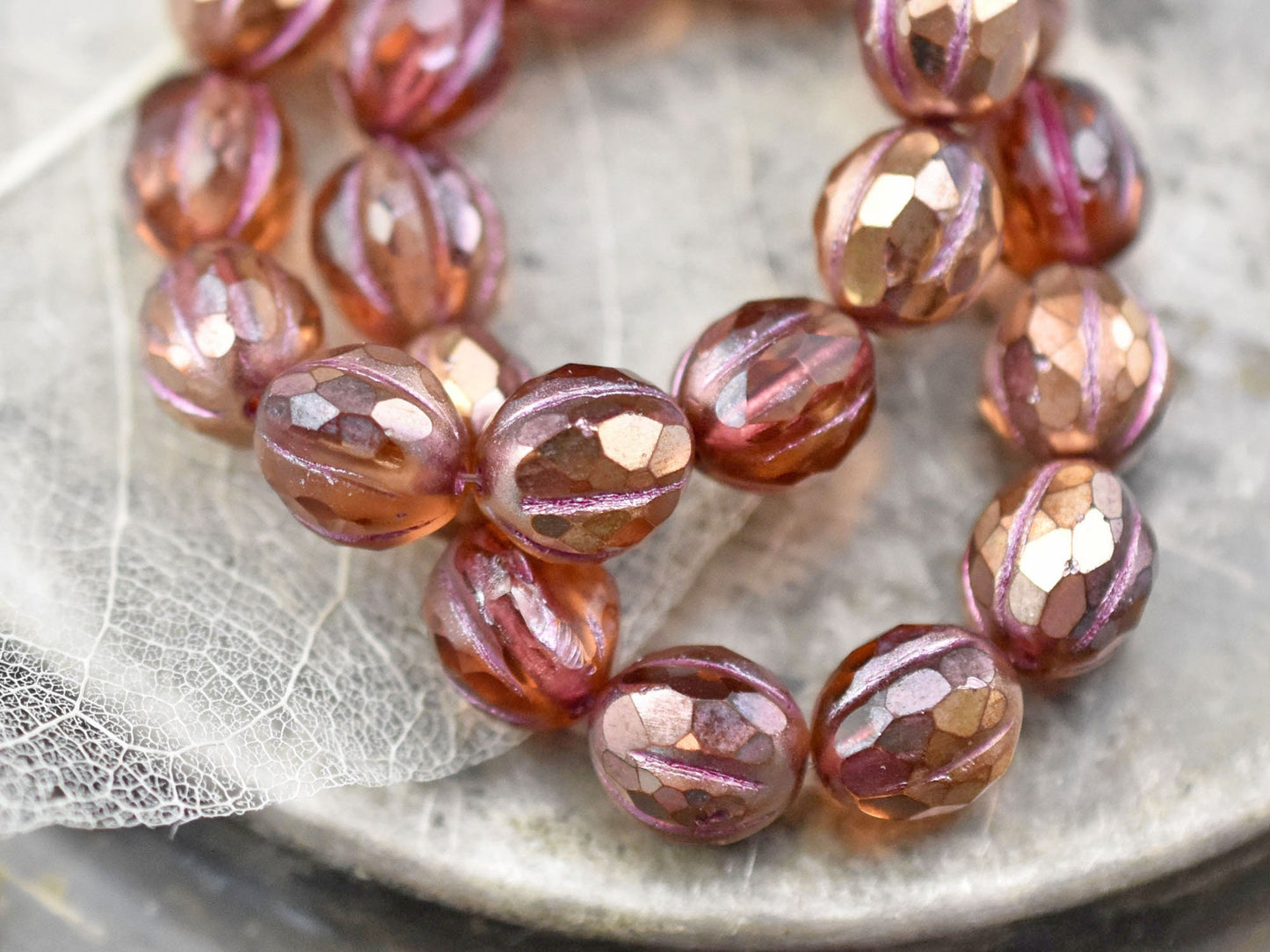 New Czech Beads - Czech Glass Beads - Faceted Melon - Melon Beads - Picasso Beads - Round Beads - 10mm - 10pcs (A454)