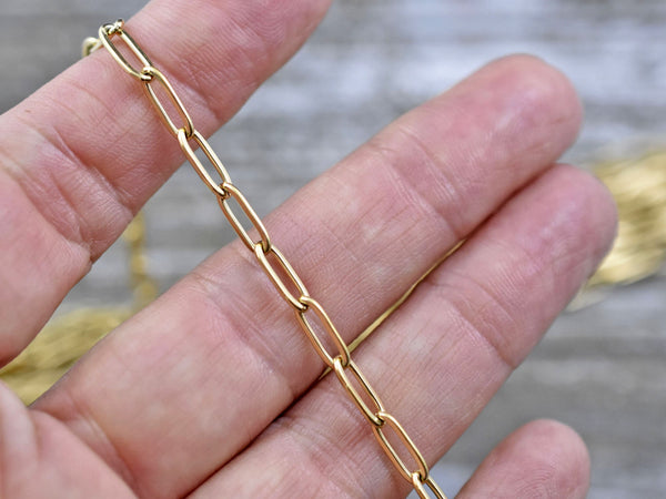 10x4mm 18k Gold Plated Ion Plated 304 Stainless Steel Paperclip Chain -- Sold by the foot