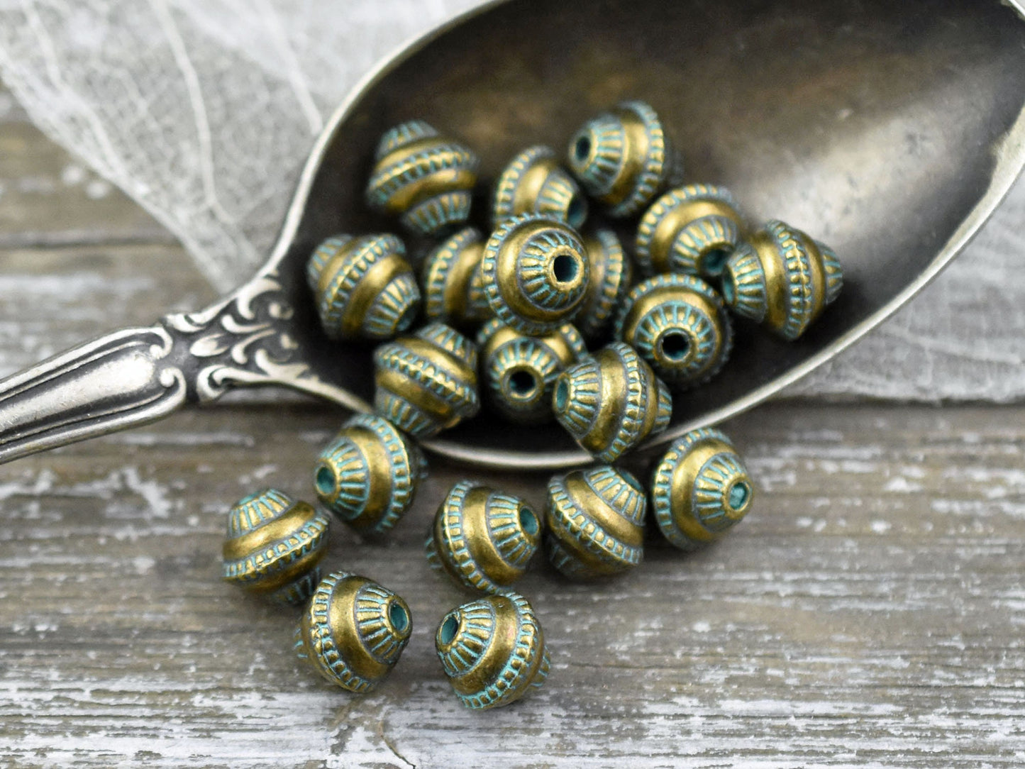 *50* 8x7mm Bronze Green Patina Bicone Spacer Beads
