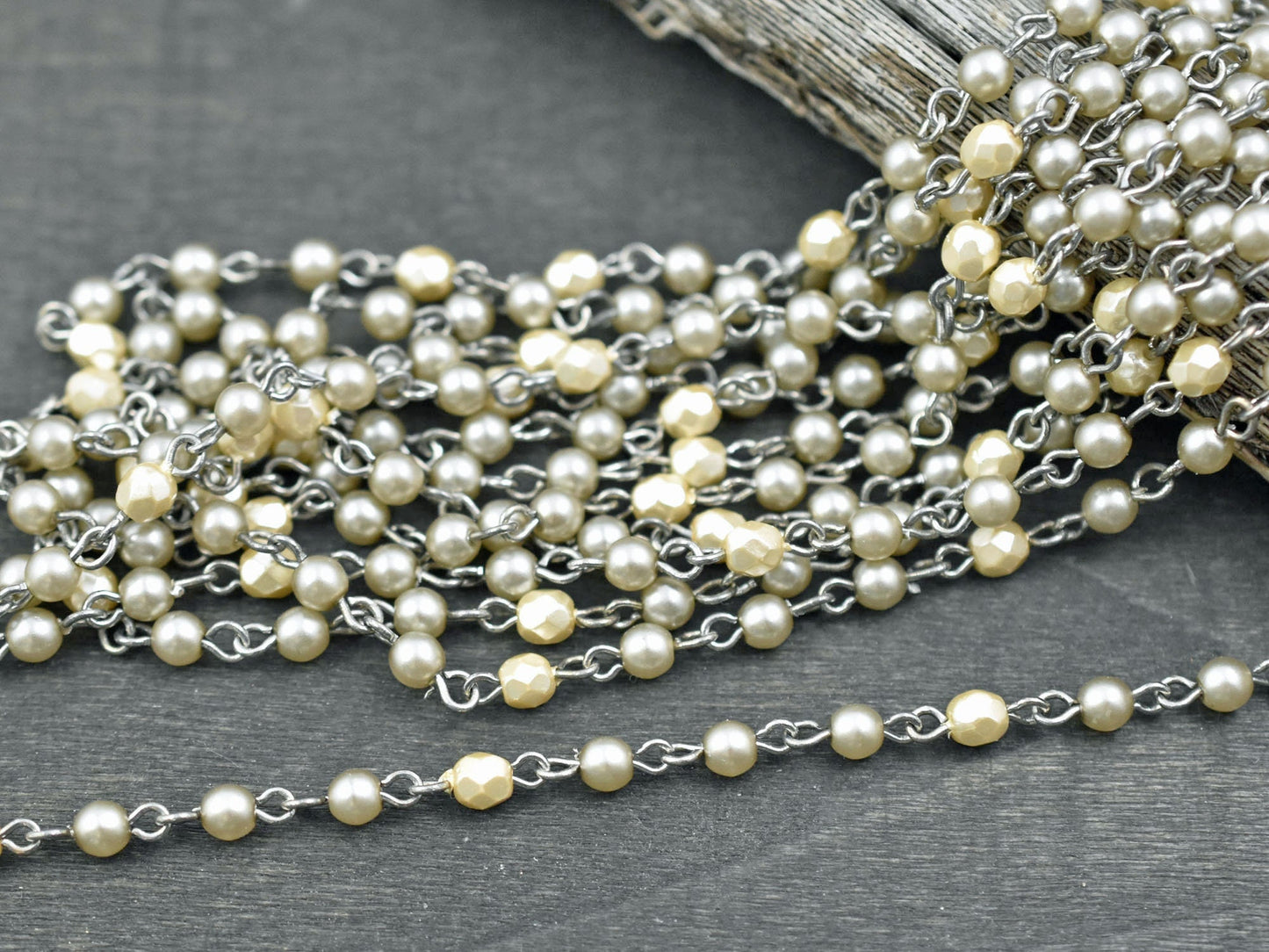 Pearl Beads - Beaded Chain - Czech Pearl Chain - Czech Glass Pearls - Sold by the foot - (CH27)