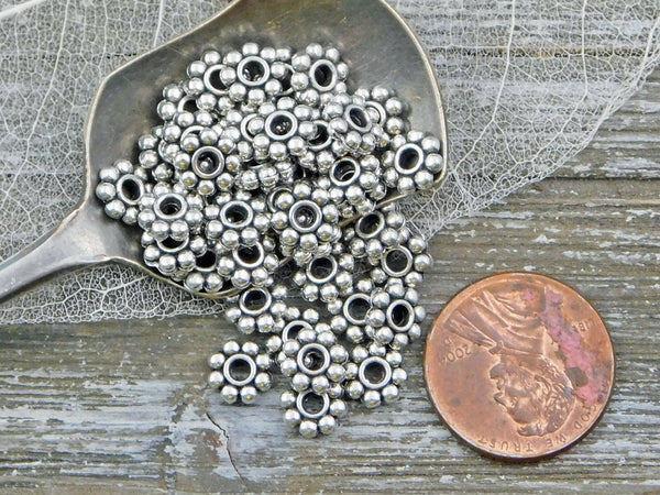 *100* 6mm Antique Silver Daisy Spacer Beads