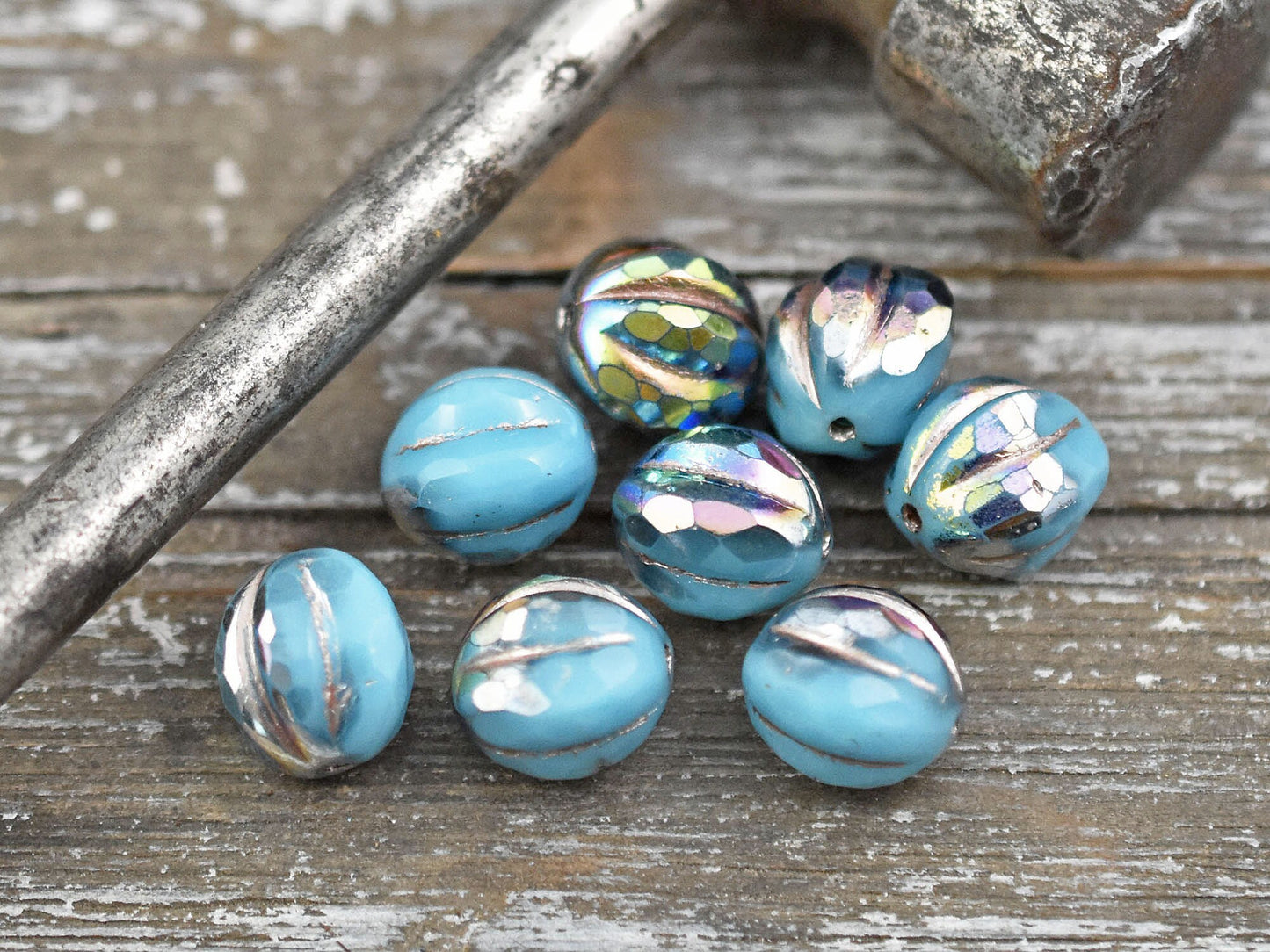 Czech Glass Beads - Picasso Beads - Faceted Melon - Melon Beads - Round Beads - 10mm - 10pcs (6131)