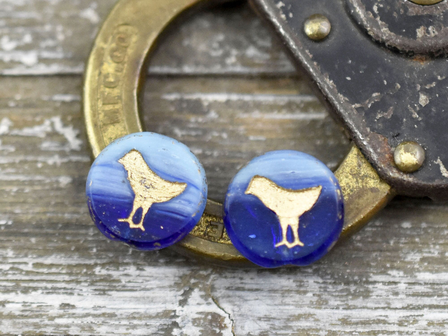 Czech Glass Beads - Bird Beads - Coin Beads - Picasso Beads - 12mm - 10pcs - (3797)