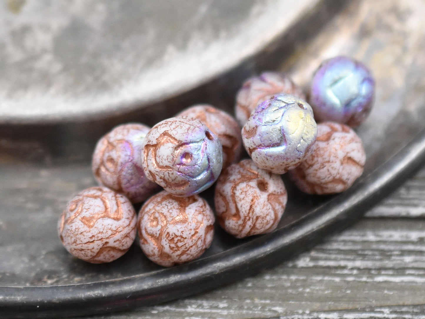 Czech Glass Beads - Flower Beads - Round Beads - Rose Beads - Etched Beads - New Czech Beads - 10mm - 15pcs - (5290)