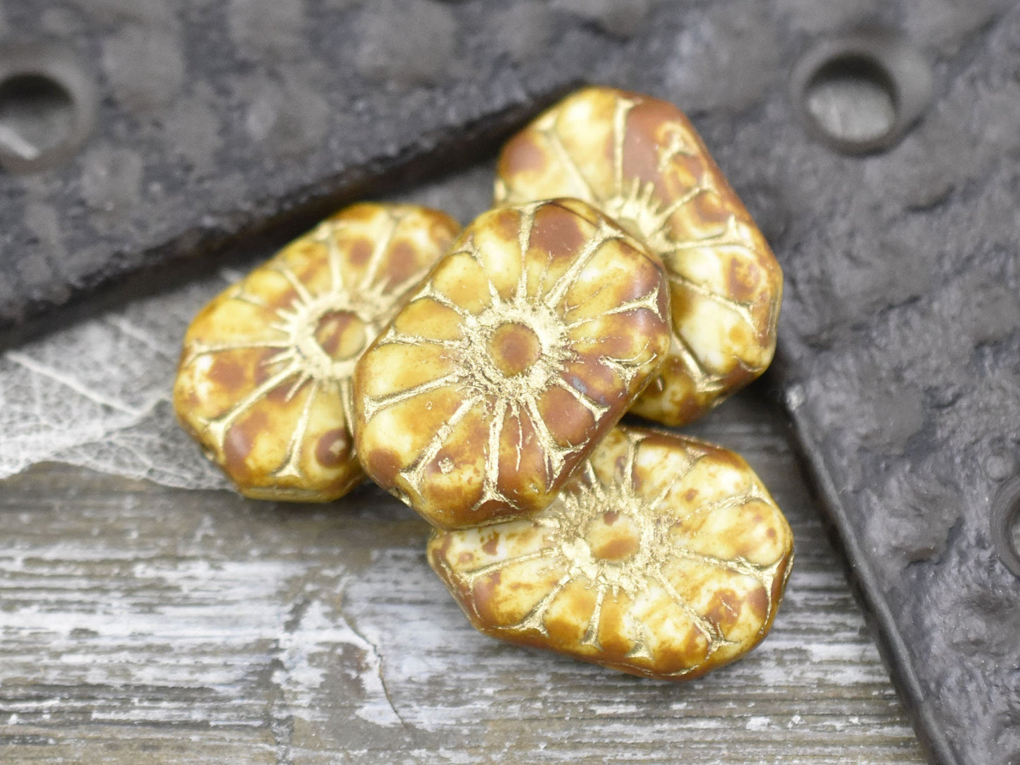 Czech Glass Beads - Picasso Beads - Chunky Beads - 19x13mm - 4pcs - (B854)