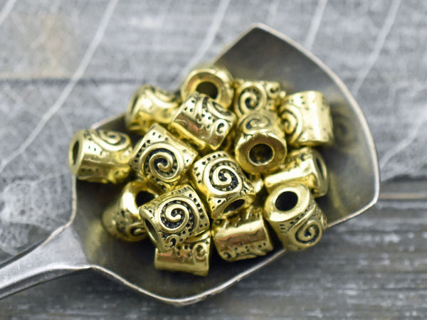 *50* 7x6mm Antique Gold Spiral Design Barrel Beads