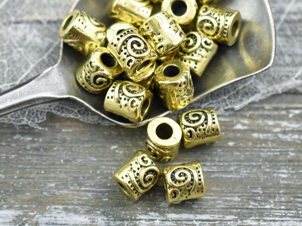 *50* 7x6mm Antique Gold Spiral Design Barrel Beads