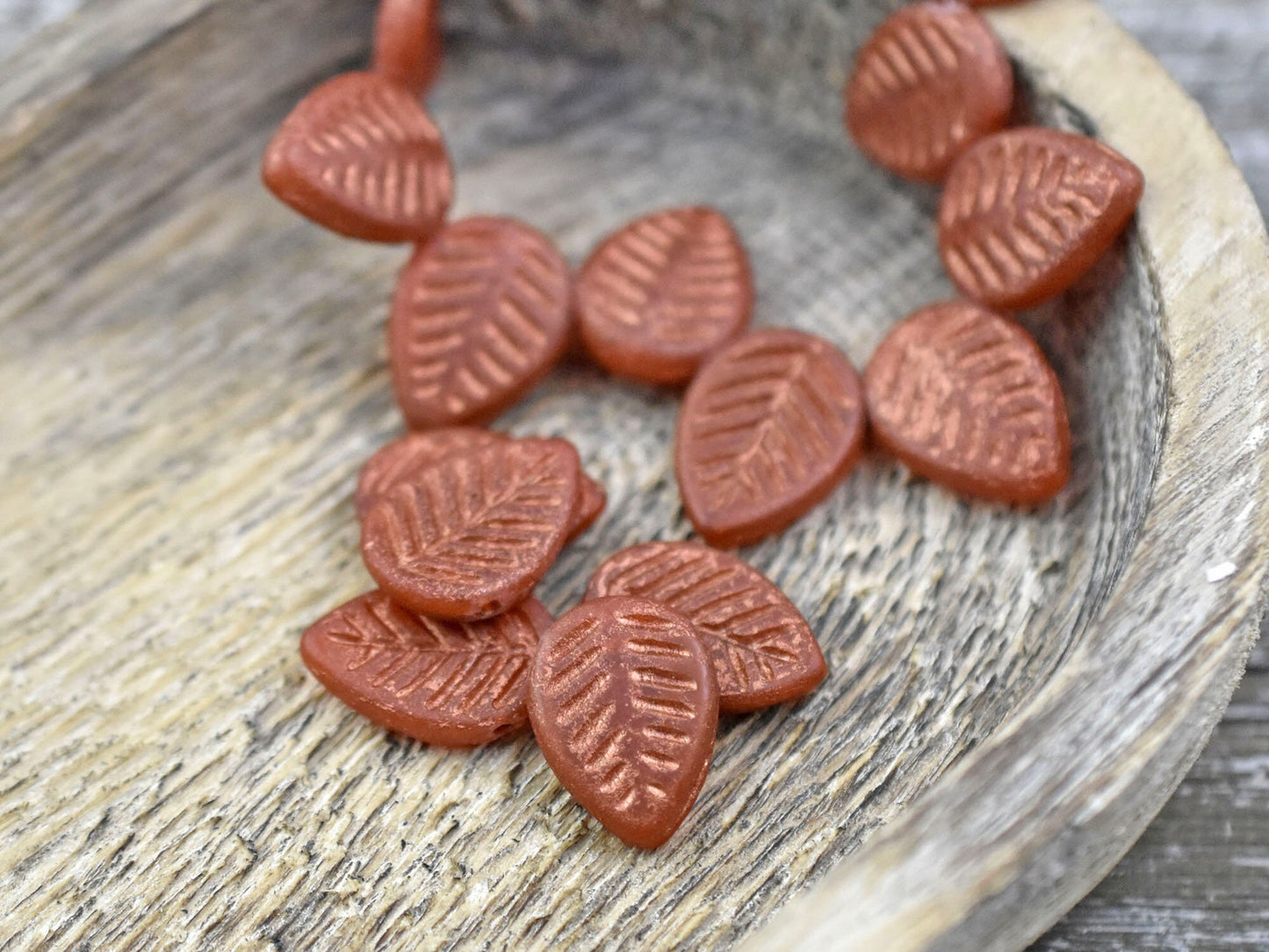 Leaf Beads - Czech Glass Beads - Picasso Beads -Top Drilled Leaf - Top Drilled Leaves - Top Hole - 16x12mm - 6pcs - (953)