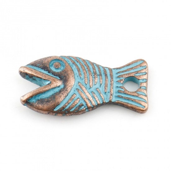 *10* 16x8mm Copper Patina Fish Charms