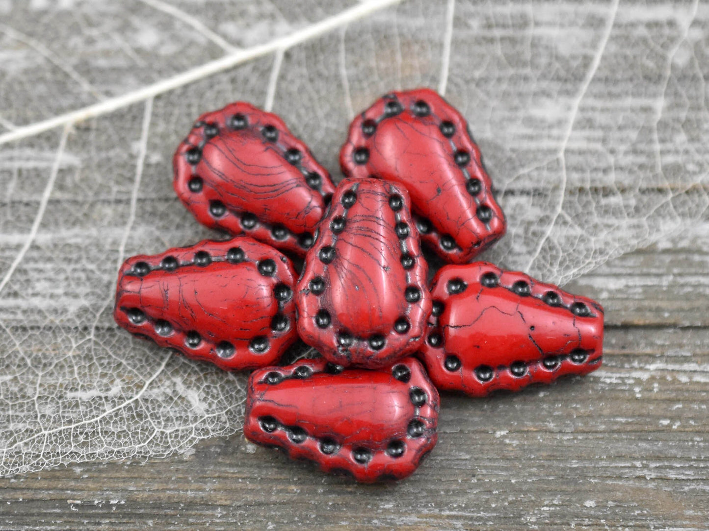 Czech Glass Beads - Teardrop Beads - Picasso Beads - Lacy Teardrop - Horse Shoe Beads - 17x12mm - 6pcs (992)