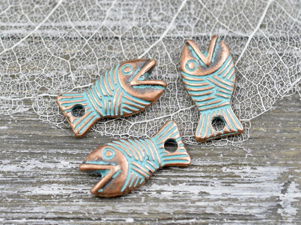 *10* 16x8mm Copper Patina Fish Charms