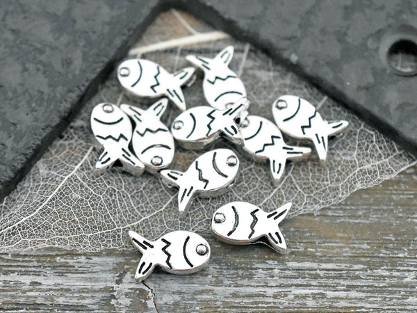*50* 11x8mm  Antique Silver Fish Beads