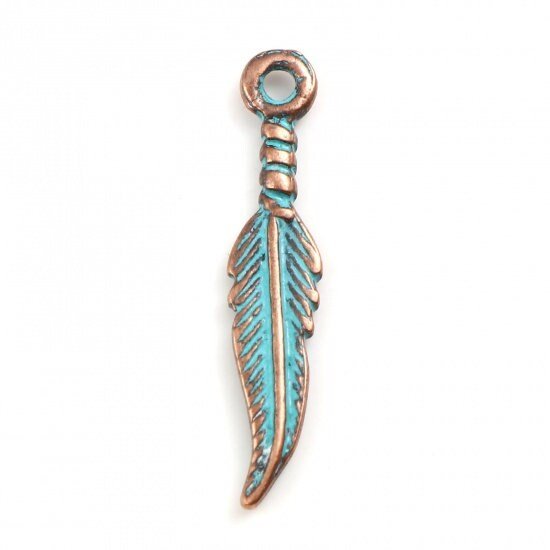*10* 27x5mm Copper Patina Feather Charms