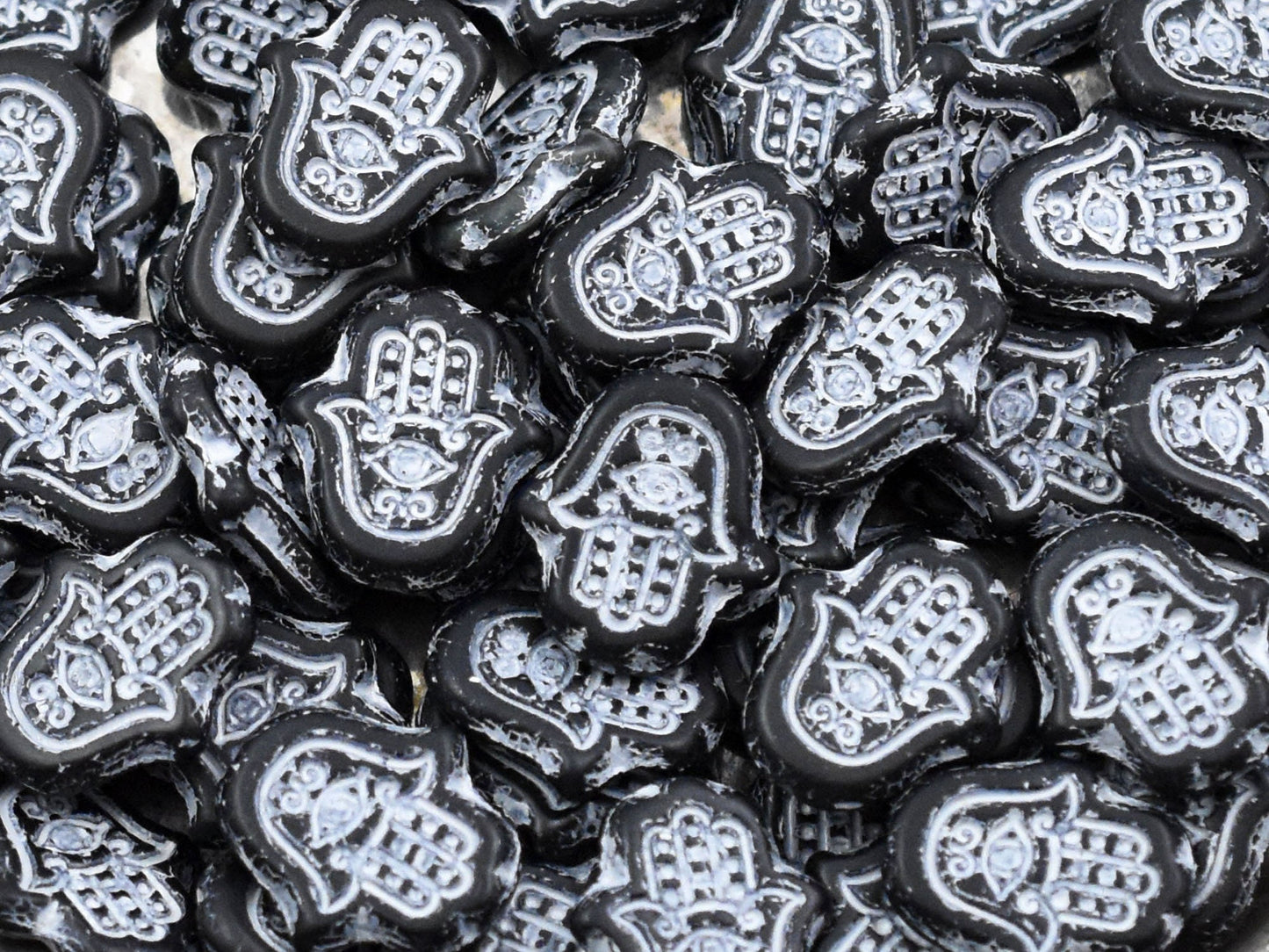 Hamsa Beads - Czech Glass Beads - Hamsa Hand - Hand Beads - 4pcs - 15x14mm - (A365)