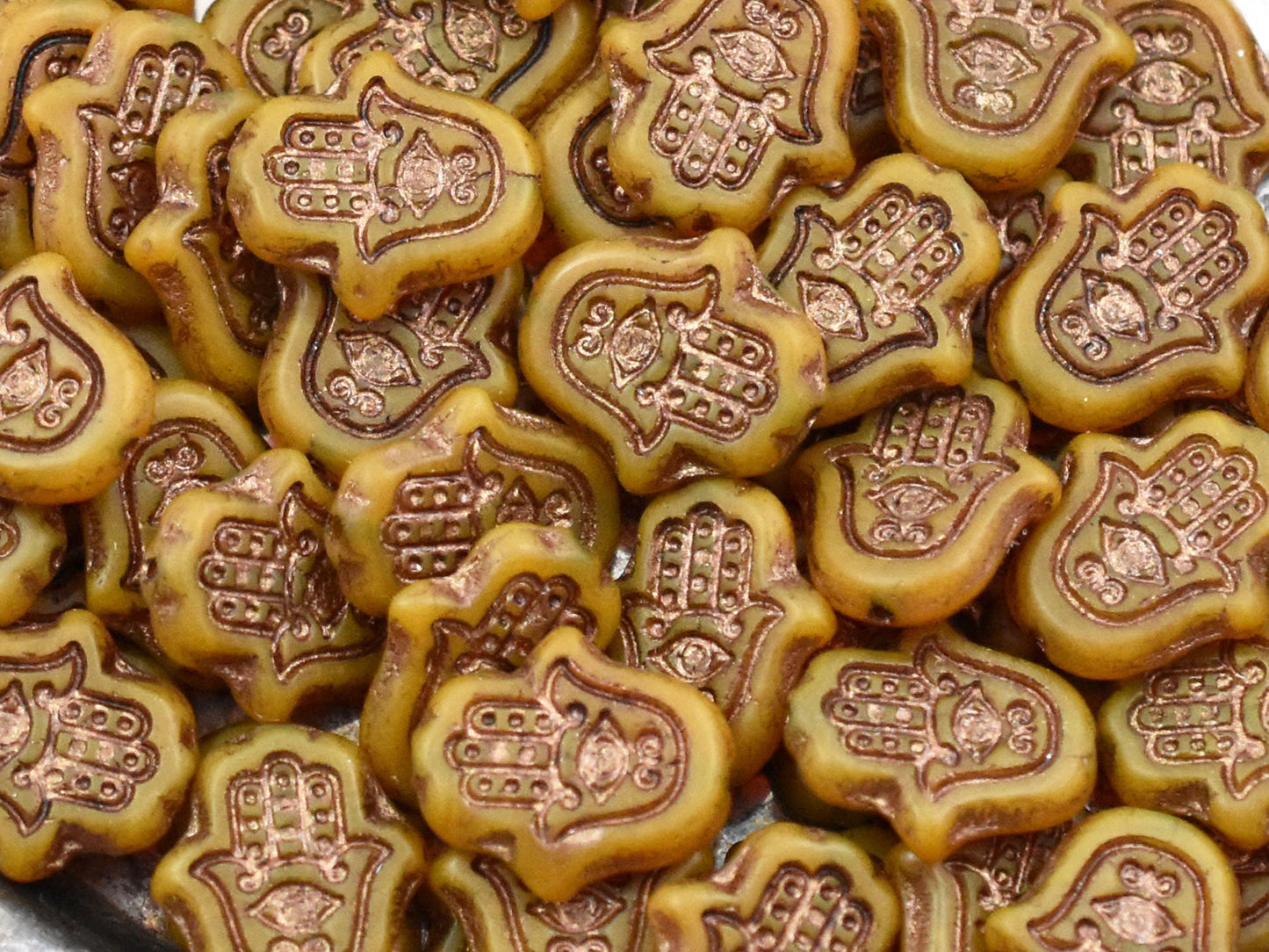 Czech Glass Beads - Hamsa Beads - Hamsa Hand - Hand Beads - 4pcs - 15x14mm - (2476)