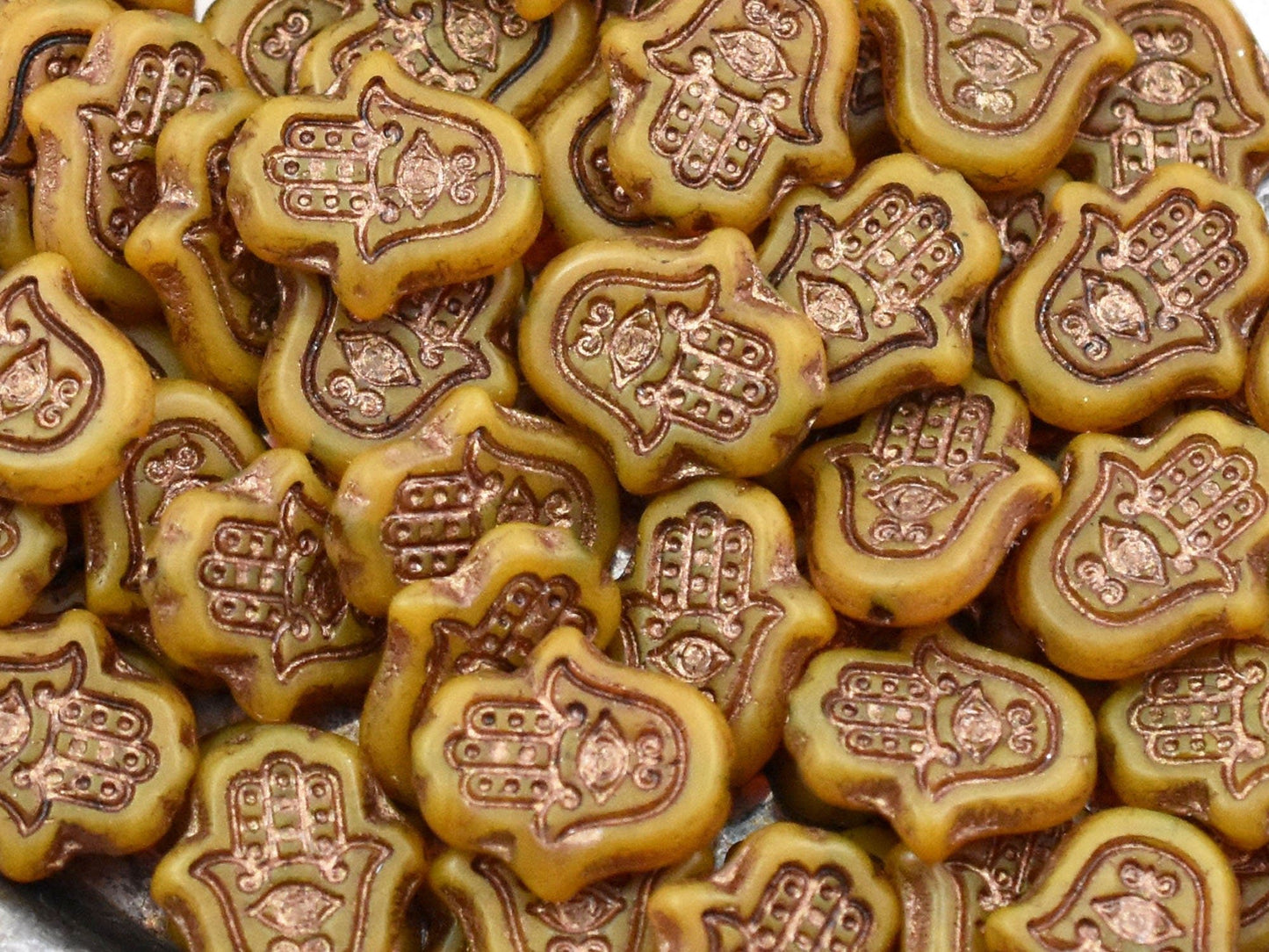 Czech Glass Beads - Hamsa Beads - Hamsa Hand - Hand Beads - 4pcs - 15x14mm - (2476)
