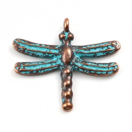 *10* 28x25mm Copper Patina Dragonfly Charms