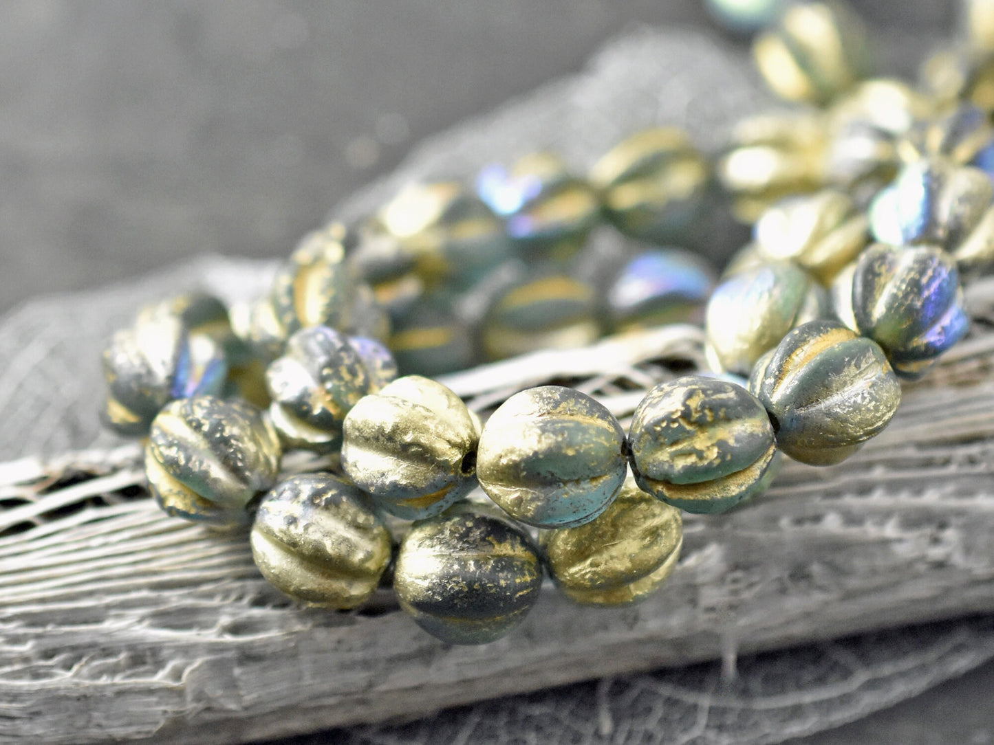 Melon Beads - Czech Glass Beads - Etched Beads - Round Beads - Bohemian Beads - 8mm or 10mm