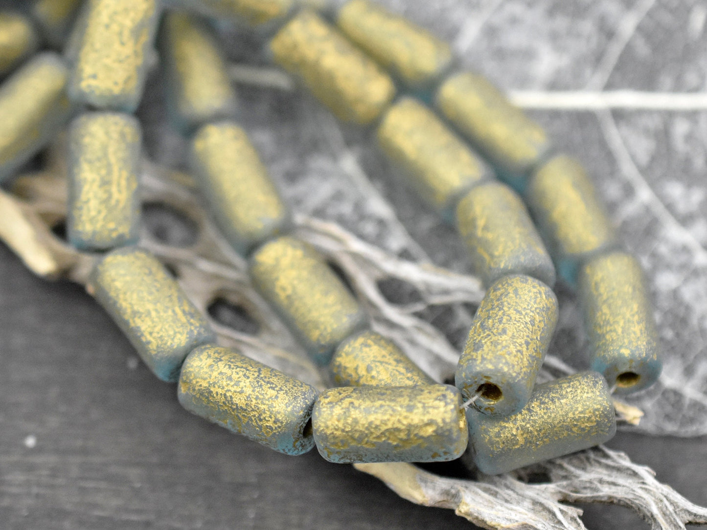 Tube Beads - Czech Glass Beads - New Czech Glass - Large Hole Beads - Etched Beads - Picasso Beads - 14x7mm - 10pcs (616)