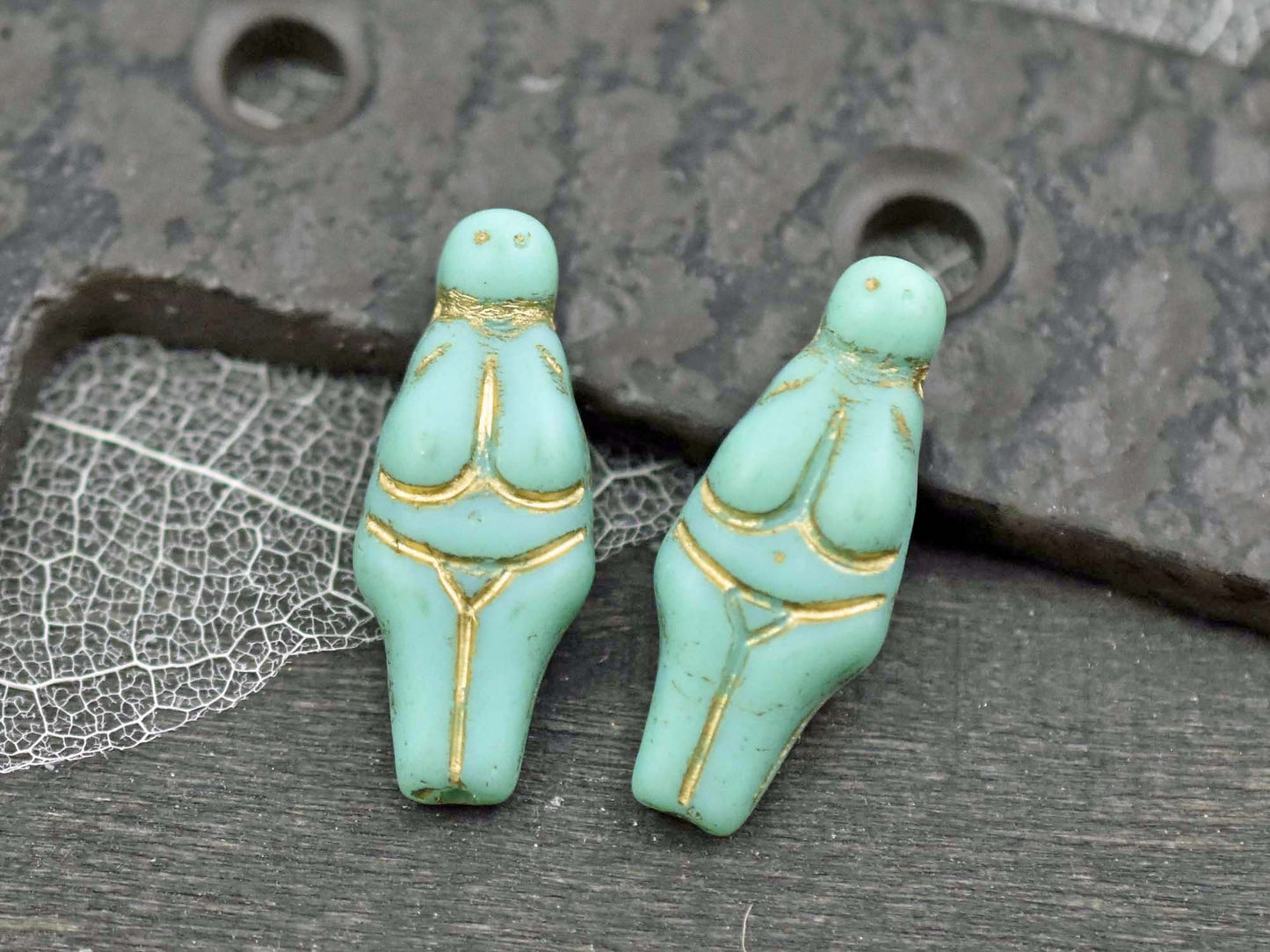 Goddess Bead - Czech Glass Beads - Female Goddess - Picasso Beads - 21x10mm - 4pcs - (1908)