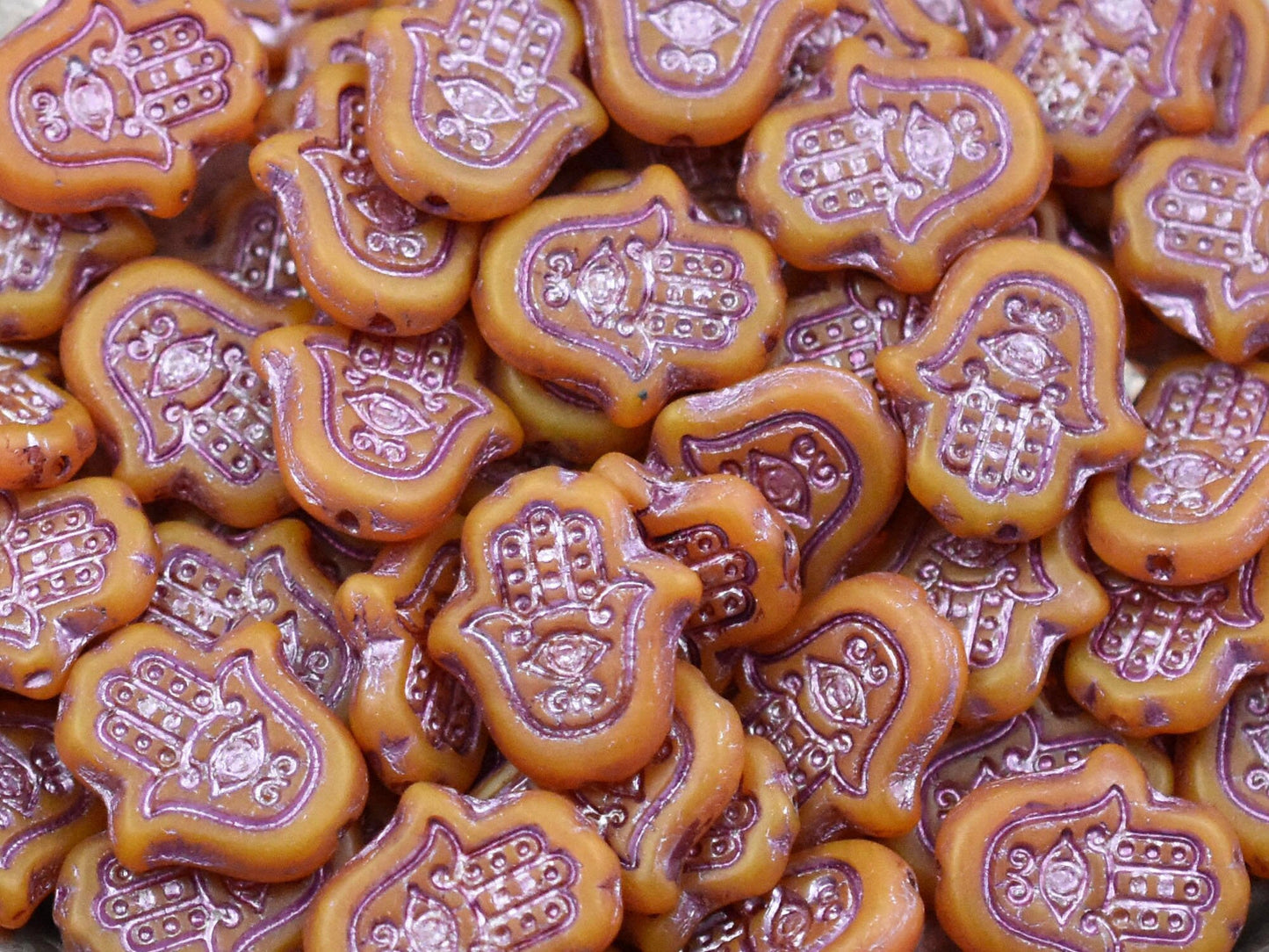 Hamsa Beads - Czech Glass Beads - Hamsa Hand - Hand Beads - 4pcs - 15x14mm - (B13)