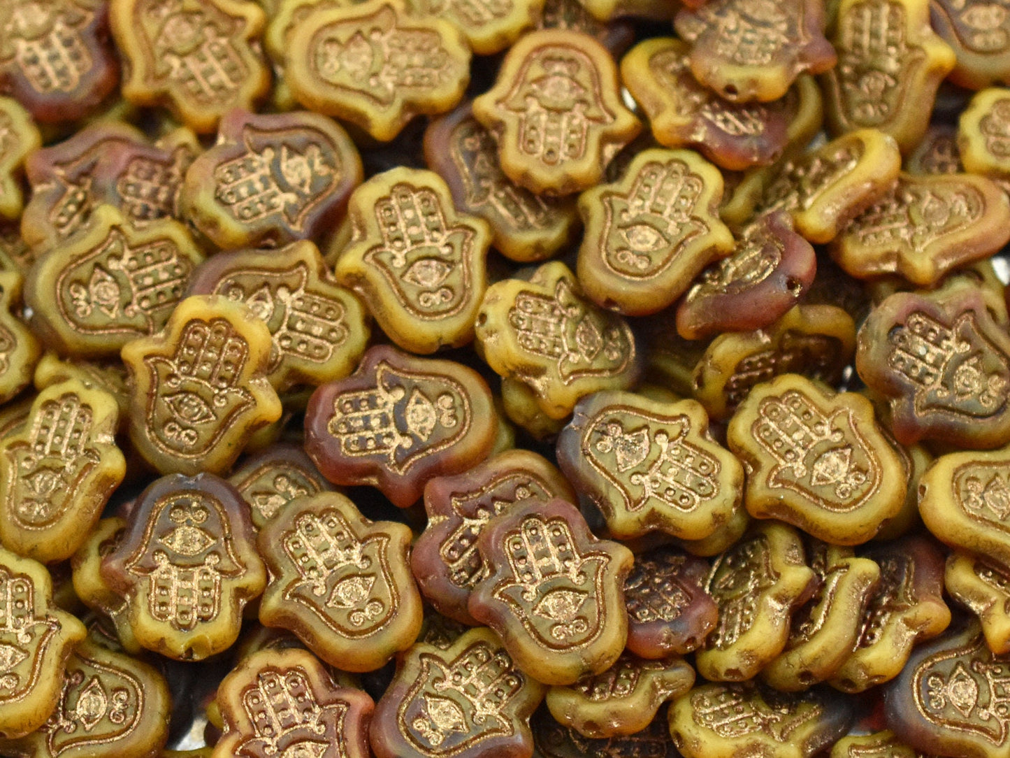 Czech Glass Beads - Hamsa Beads - Hamsa Hand - Hand Beads - 4pcs - 15x14mm - (B143)