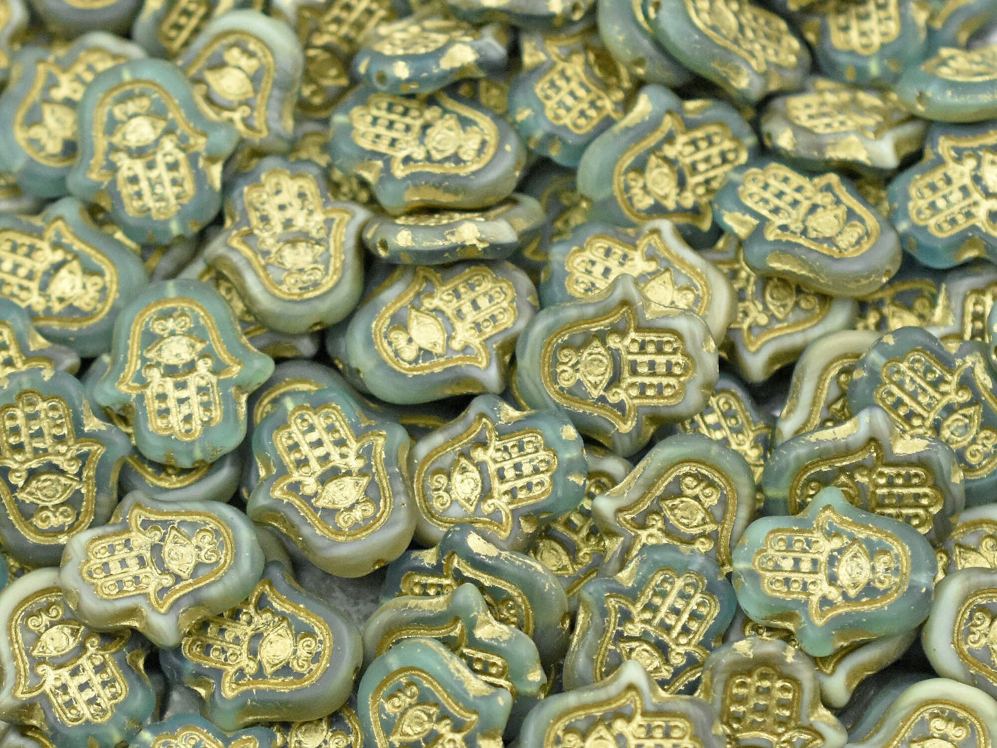 Czech Glass Beads - Hamsa Beads - Hamsa Hand - Hand Beads - 4pcs - 15x14mm - (1728)