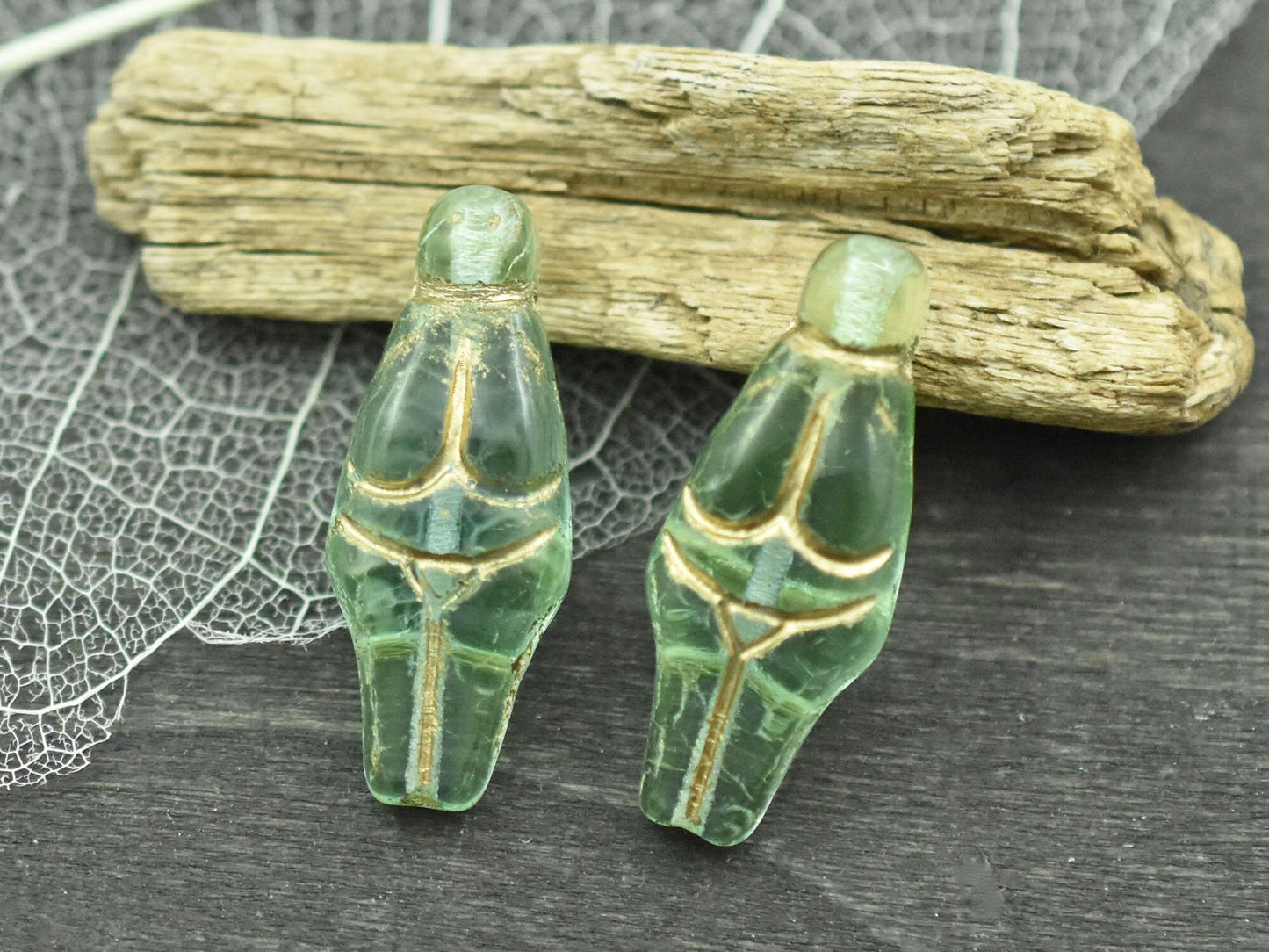 Goddess Bead - Czech Glass Beads - Female Goddess - Picasso Beads - 21x10mm - 4pcs - (1225)