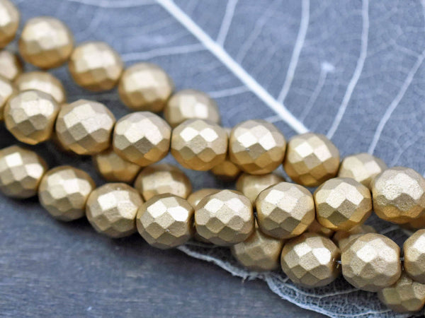 Czech Glass Beads - Gold Beads - Fire Polished Beads - Round Beads - Matte Gold - Choose Your Size