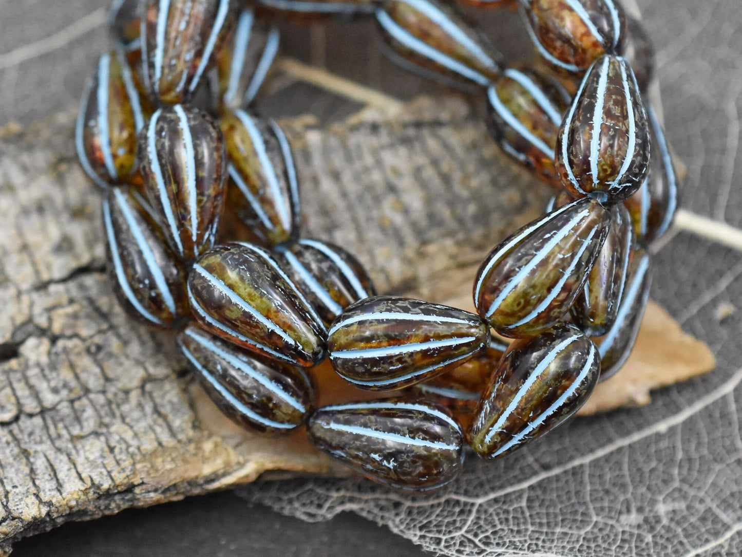 Czech Glass Beads - Melon Beads - Teardrop Beads - Picasso Beads - Drop Beads - 10pcs - 13x8mm - (B574)