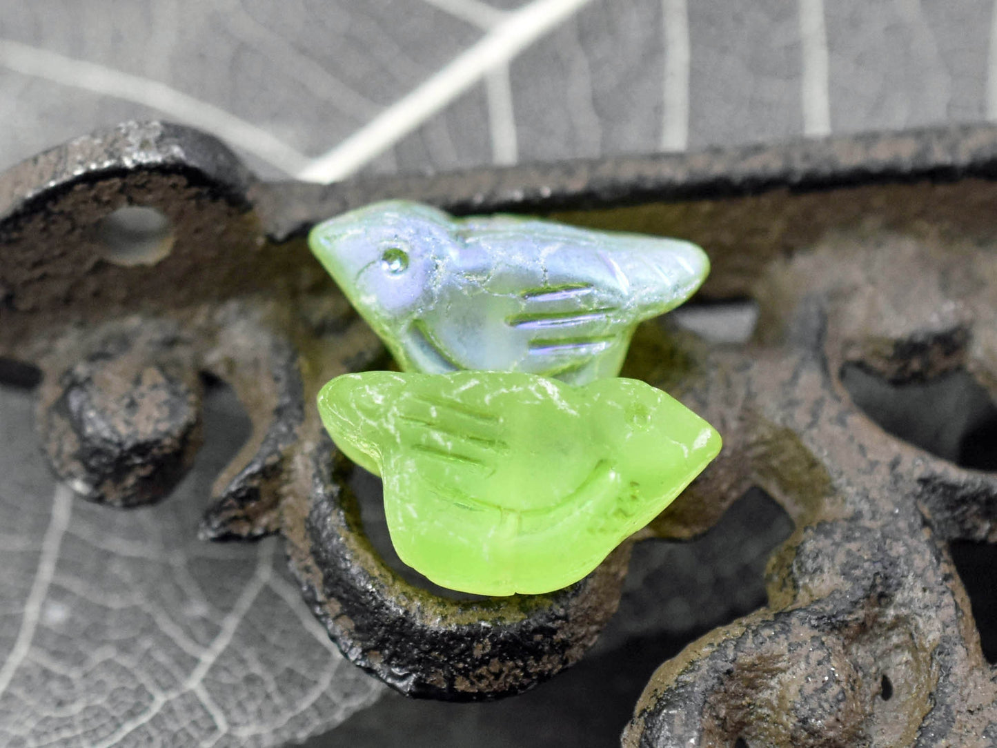 Bird Beads - Czech Glass Beads - Picasso Beads - Animal Beads - Czech Glass Bird Beads - 2pcs - 11x22mm (A597)