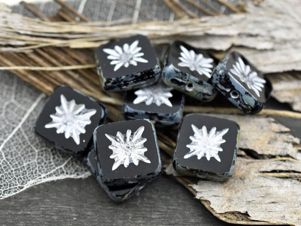 Picasso Beads - Czech Glass Beads - Black Beads - Square Beads - 10mm - 10pcs (3774)