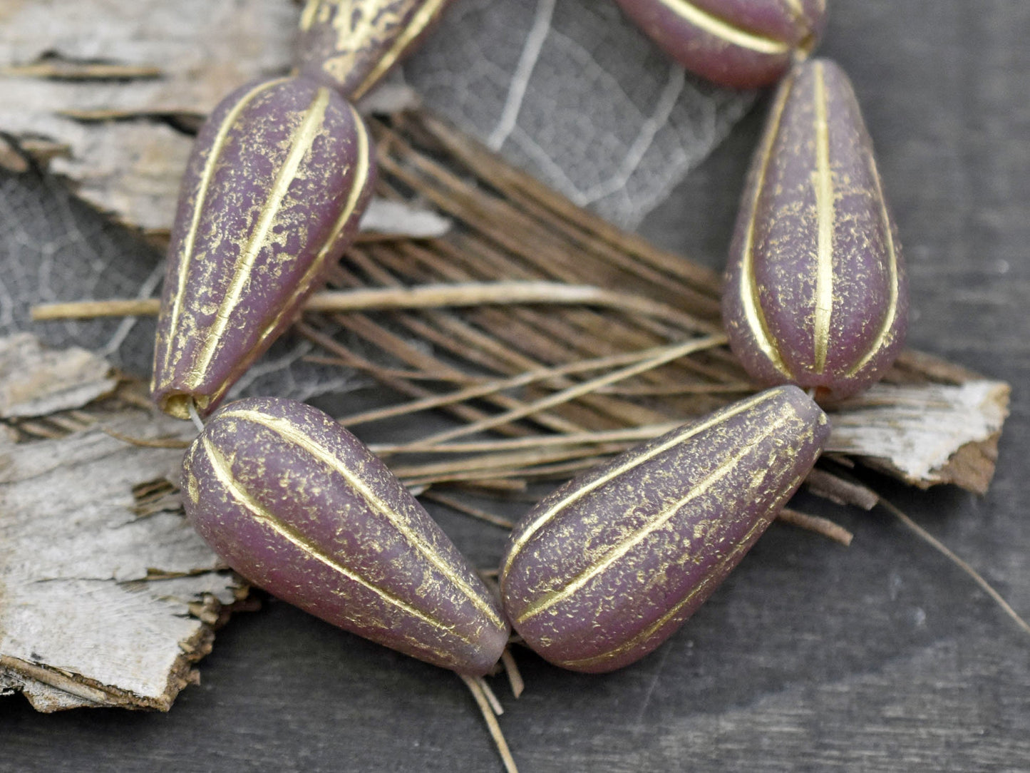 Czech Glass Beads - Melon Beads - Picasso Beads - Tear Drop Beads - Pink Beads - 22x11mm - 2pcs - (2795)