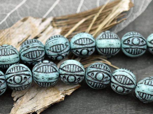 Czech Glass Beads - Round Beads - Picasso Beads - Evil Eye Bead - Large Glass Beads - Vintage Beads - 12mm - 6pcs (A375)