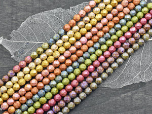 Czech Glass Beads - Picasso Beads - Fire Polished Beads - Round Beads - Mixed Bead Strands - 6mm Beads - Choose Your Color