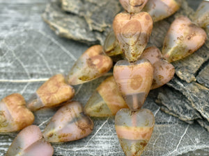 Czech Glass Beads - Picasso Beads - Heart Beads - Valentines Beads - 13x16mm- 6pcs - (B400)