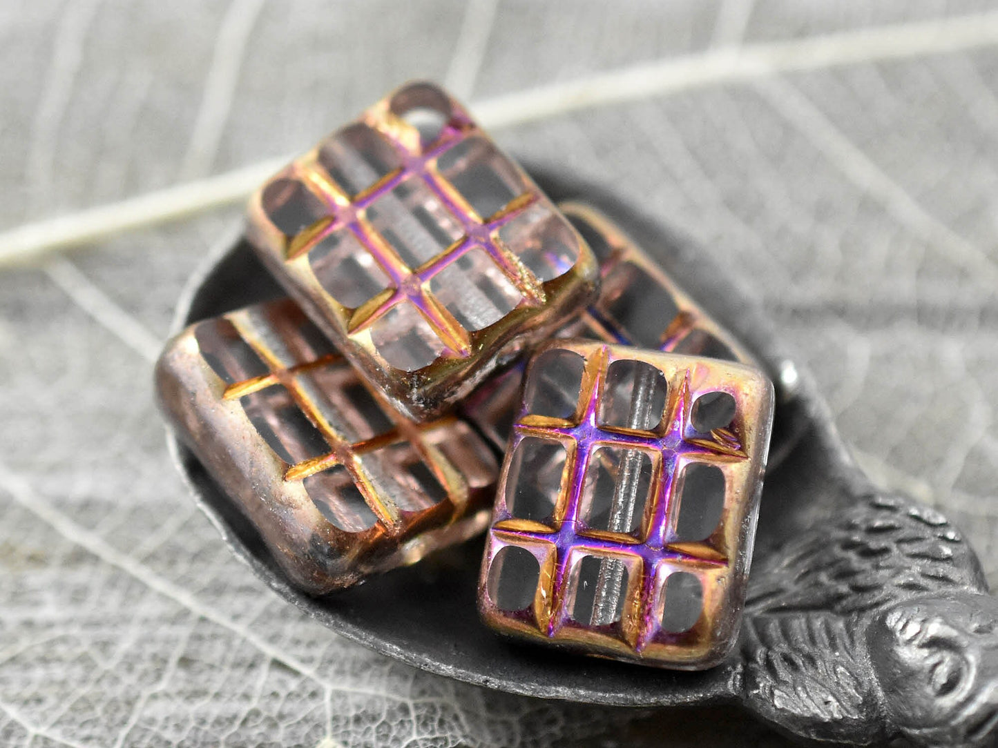 Czech Glass Beads - Rectangle Beads - Rainbow Beads - 15x13mm - 4pcs (5040)